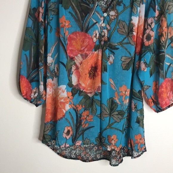 Figueroa & Flower Sheer Floral V-neck Long-sleeved sheer Blouse size medium boho - Picture 4 of 12